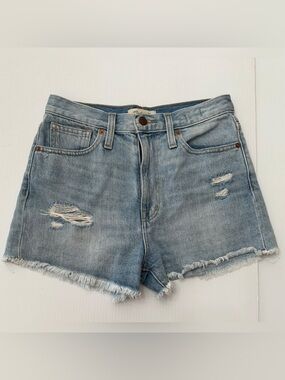 Madewell The Momjean Jean Shorts Light Blue Distressed Denim Cutoff Shorts - 25